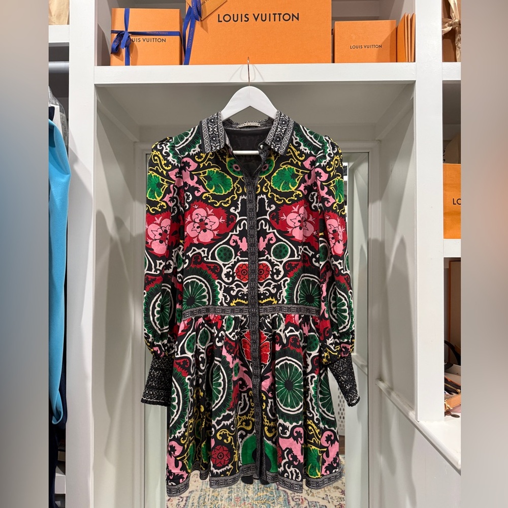 Alice + Olivia Bertha Blouson Sleeve Shirtdress in Monarch Black❤️ Size Small